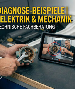 Detailansicht einer technischen Diagnose am Bootmotor mit Experten-Markierungen auf einem Tablet zur schnellen Problemlösung.